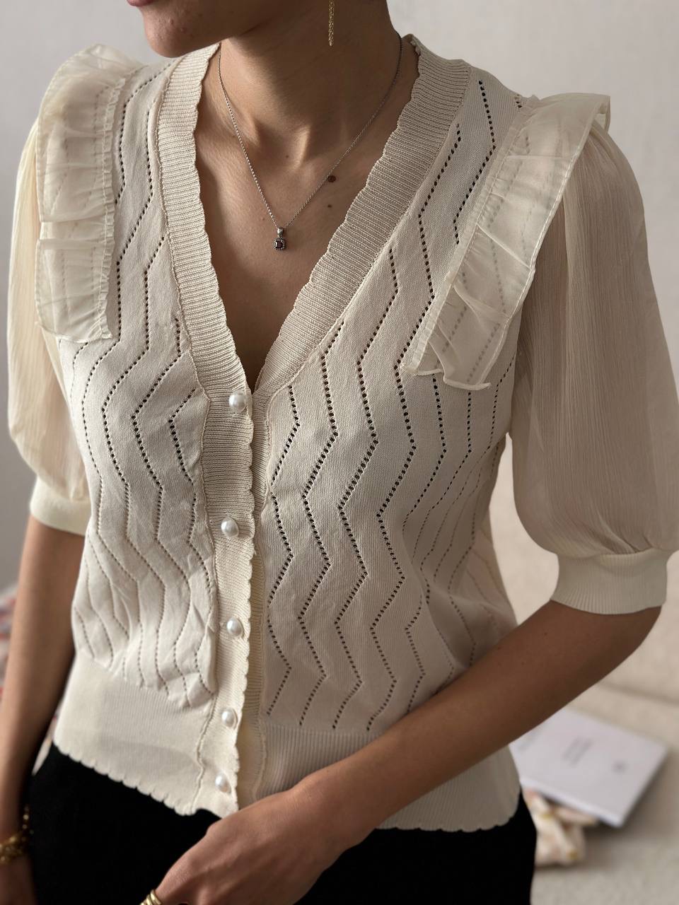 بلوز بافت خامه دوزی زنانه کد 680