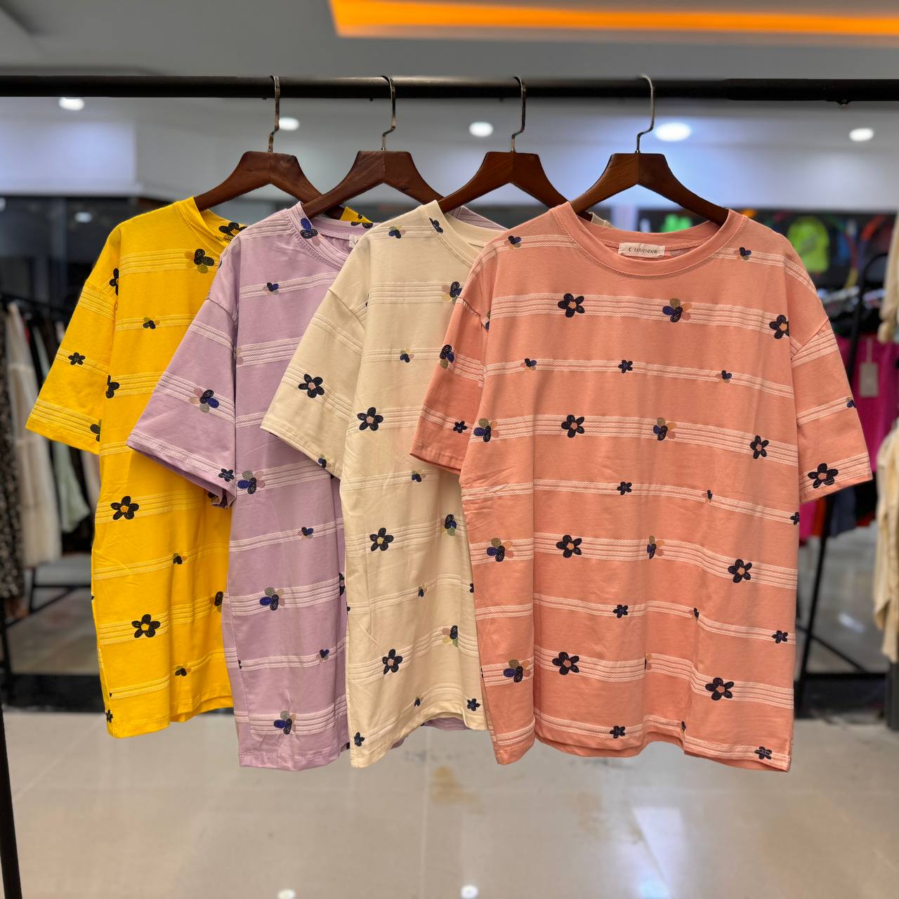 تیشرت نخ پنبه چاپی زنانه LOVENDER کد 619