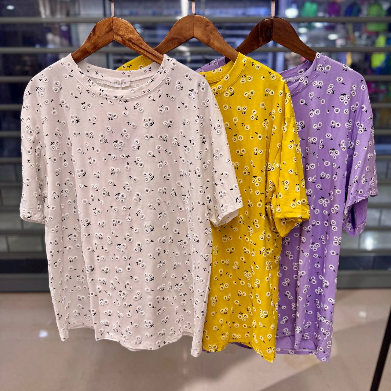 تیشرت نخ پنبه چاپی زنانه LOVENDER کد 883