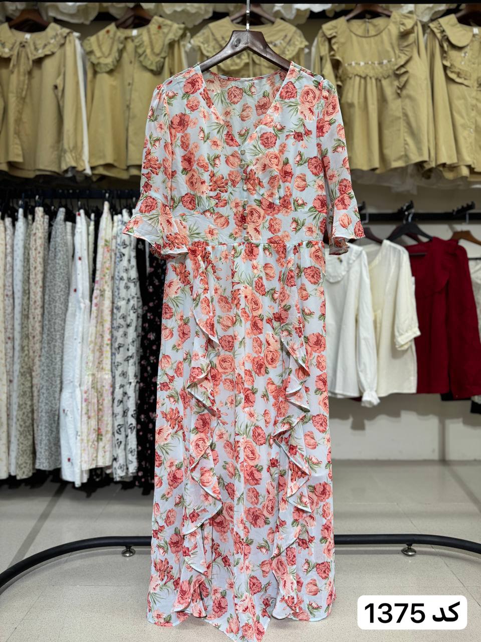 پیراهن بلند گل دار زنانه کد 1363