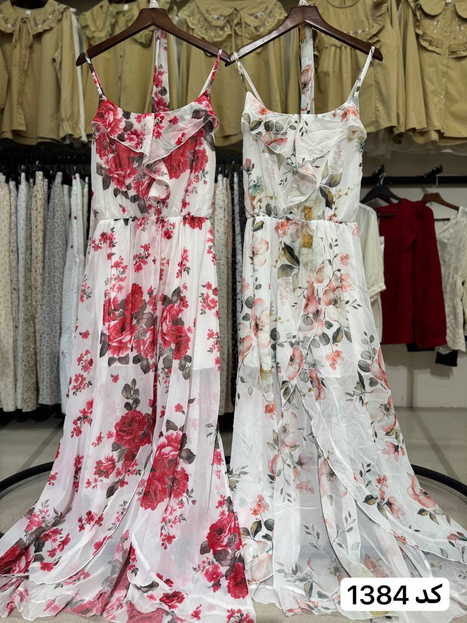 پیراهن حریر بلند گلدار زنانه کد 1384